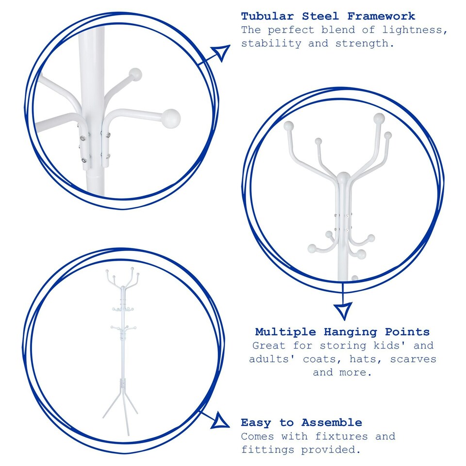image 1 of Harbour Housewares Free-Standing Steel Coat Rack - White | White | White | One Size