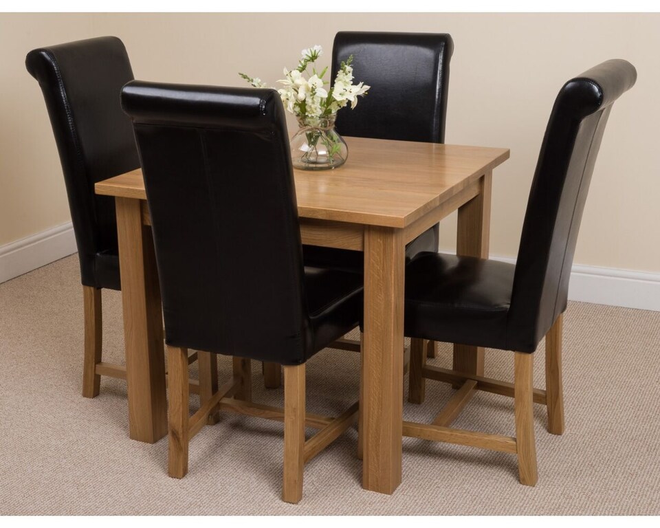 image 1 of Oslo 90 x 90 cm Oak Small Dining Table and 4 Washington Leather Chairs | Black | Black
