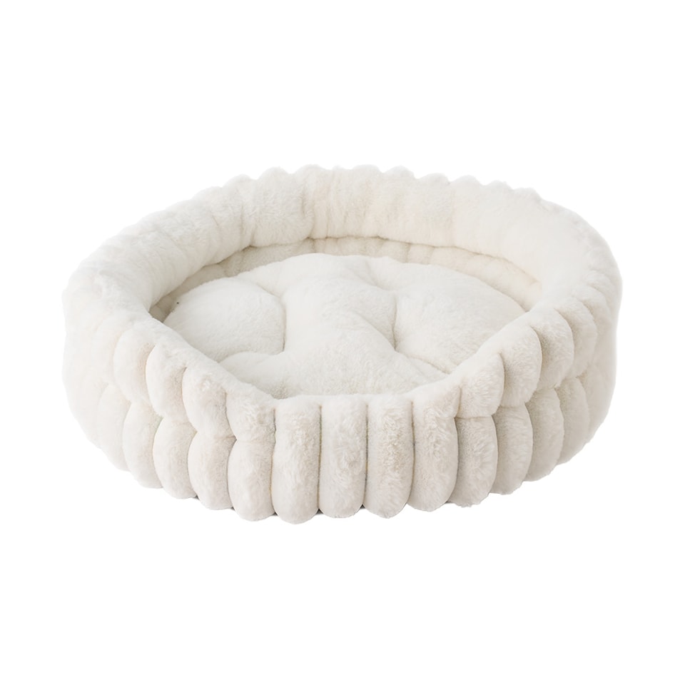 image 1 of Living and Home Pet Bolster Bed for Cat and Dog | White | S