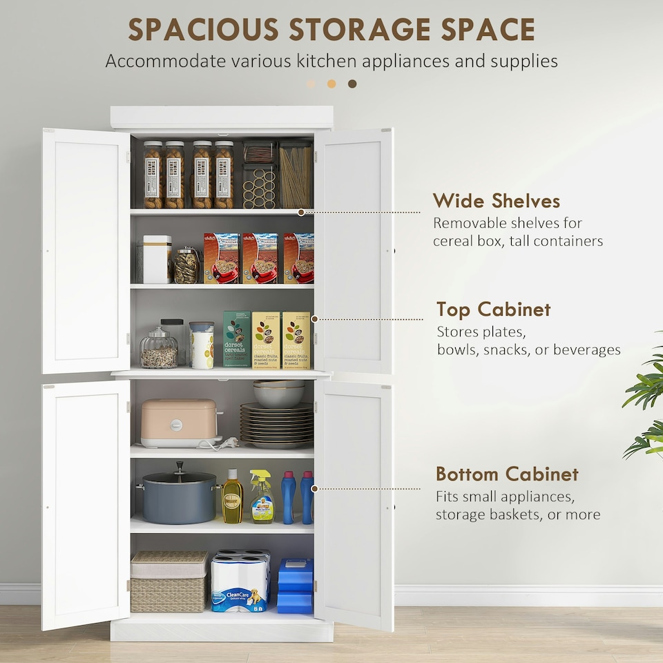 image 1 of HOMCOM Modern Kitchen Storage Cabinet, 6-Tier Shelves W/ 4 Adjustable, White