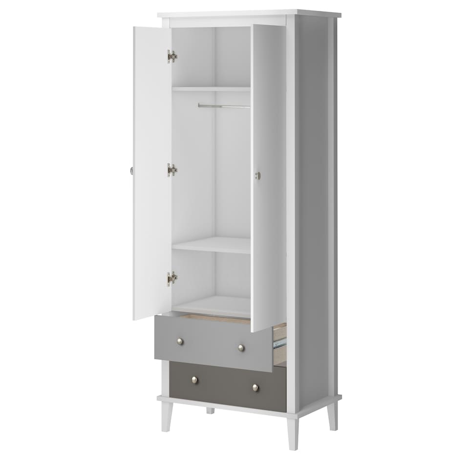 image 1 of Poppy Wardrobe with 2 Drawers 2 Doors White/Grey White | White/Grey