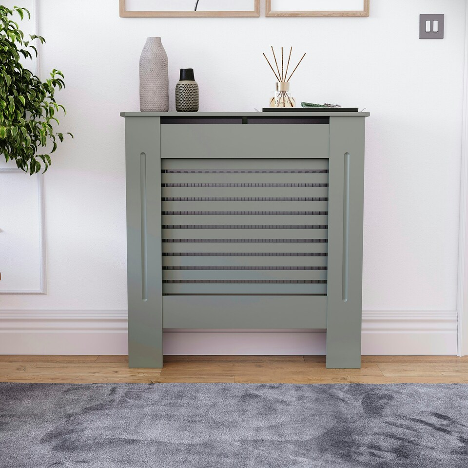 image 1 of Vida Designs Milton Radiator Cover Painted MDF Slatted Cabinet, Grey, 78cm