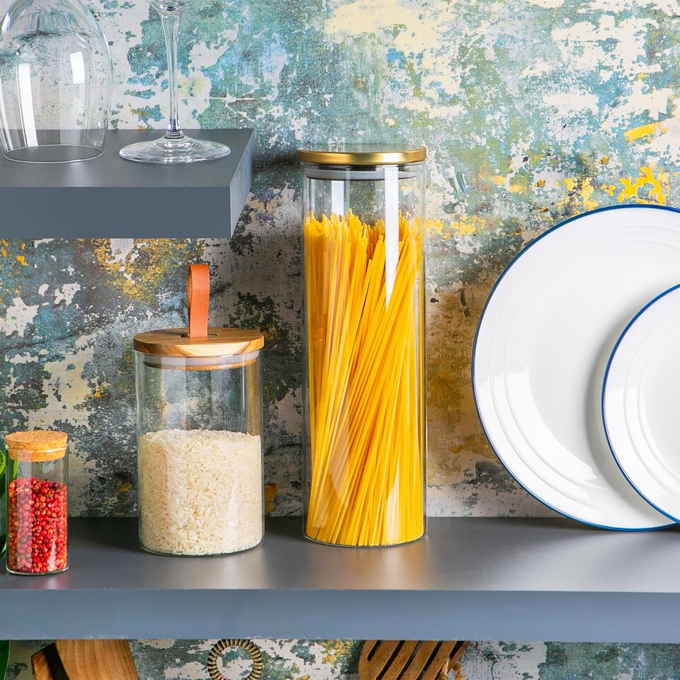 image 1 of Argon Tableware Glass Storage Jars with Metal Lids - 2 Litre - Gold - Pack of 3