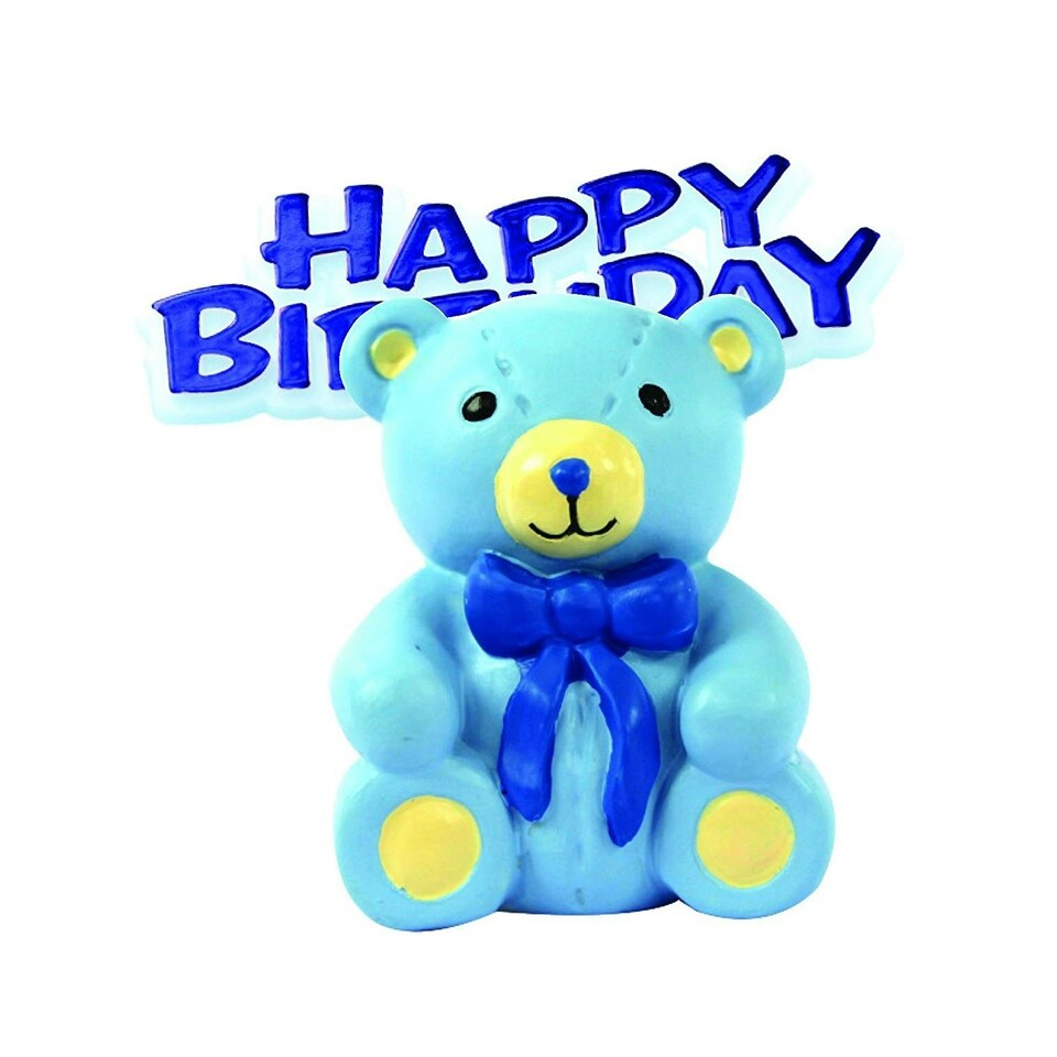 Anniversary House Happy Birthday Teddy Bear Cake Decoration Topper - Blue - One Size