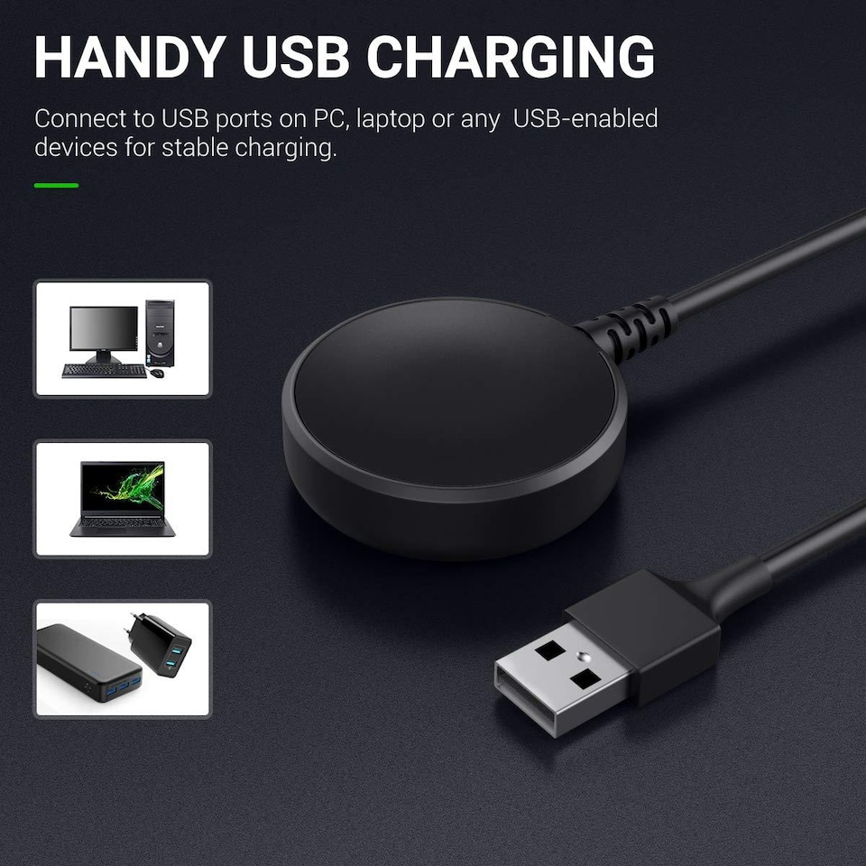 image 1 of Dyzi 2-Pack Magnetic Dock Charger Charging Cable USB-A 5V/2A for Samsung Galaxy Watch 7 6 5 4 3 Ultra FE Pro Classic Active 2/1 - Black