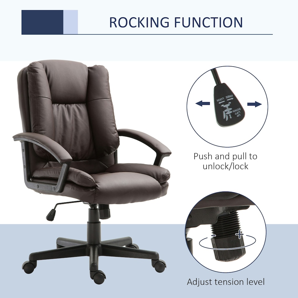 image 1 of HOMCOM Swivel Executive Office Chair Mid Back PU Leather Chair w/ Arm, Brown