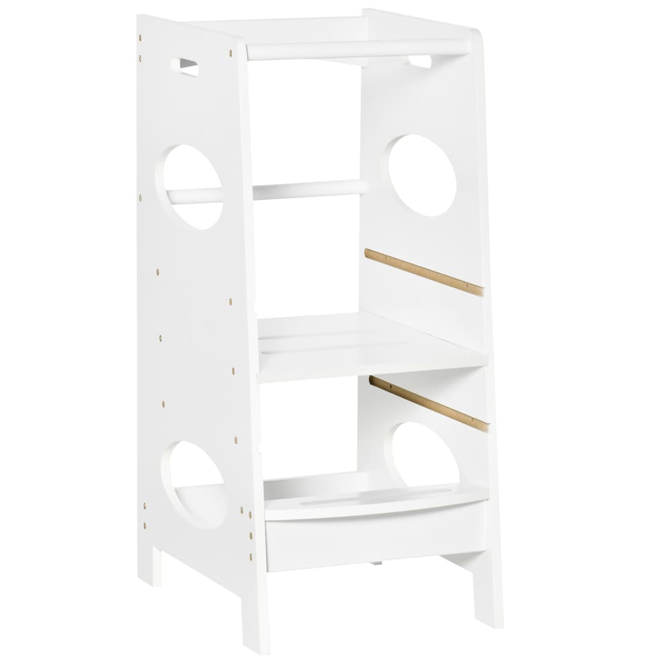 image 1 of HOMCOM Toddler Step Stool Kids Adjustable Standing Tower with Safety Rail | White