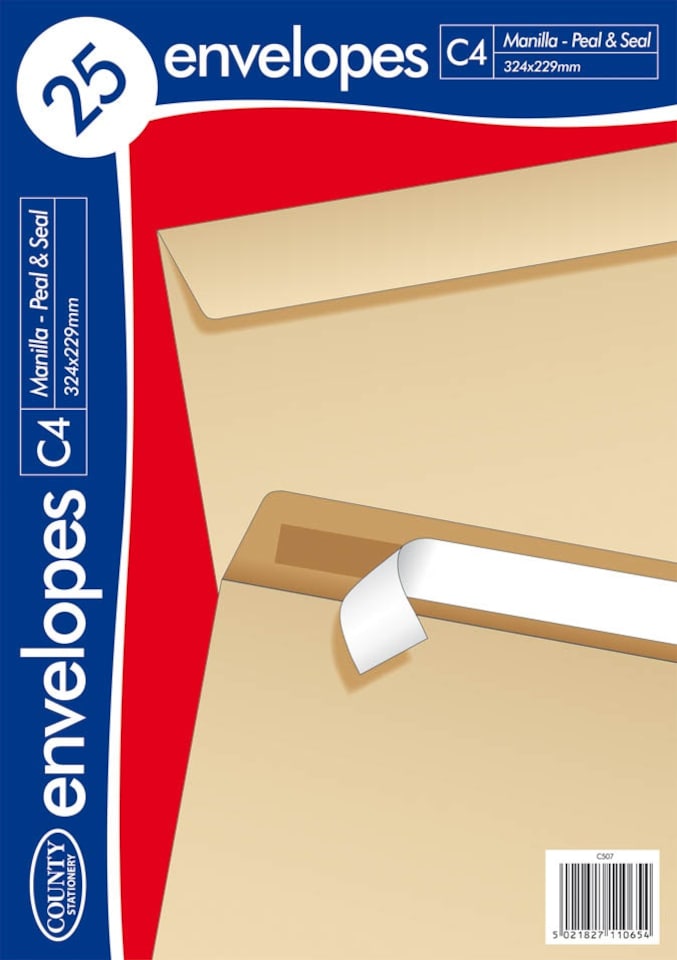 image 1 of Pack of 25 C4 Peel & Seal Manilla Envelopes