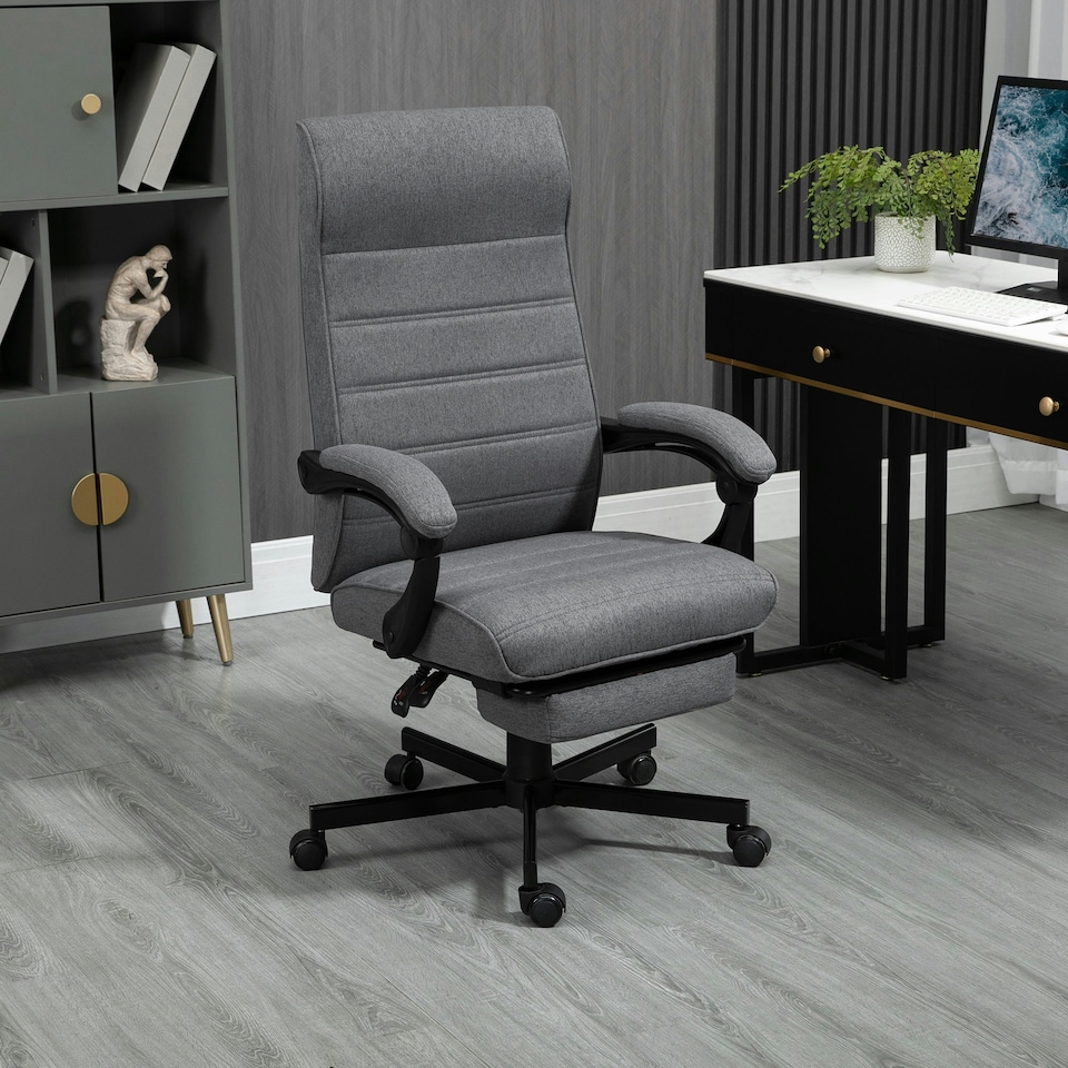 image 1 of Vinsetto High-Back Home Office Chair with Adjustable Height and Footrest, Grey