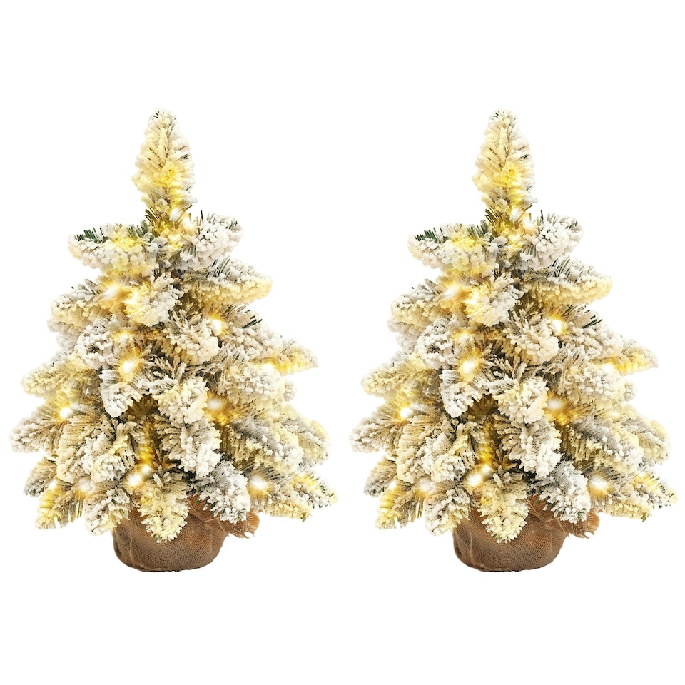 image 1 of HOMCOM 2 Piece Mini Artificial Christmas Trees Flocked Tabletop Xmas Trees
