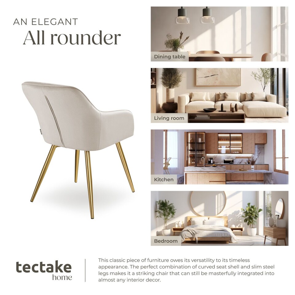 image 1 of Chair Marilyn with Velvet Cover, Gold Steel Legs and Plush Padding | Grey | taupe/gold | One Size | 1