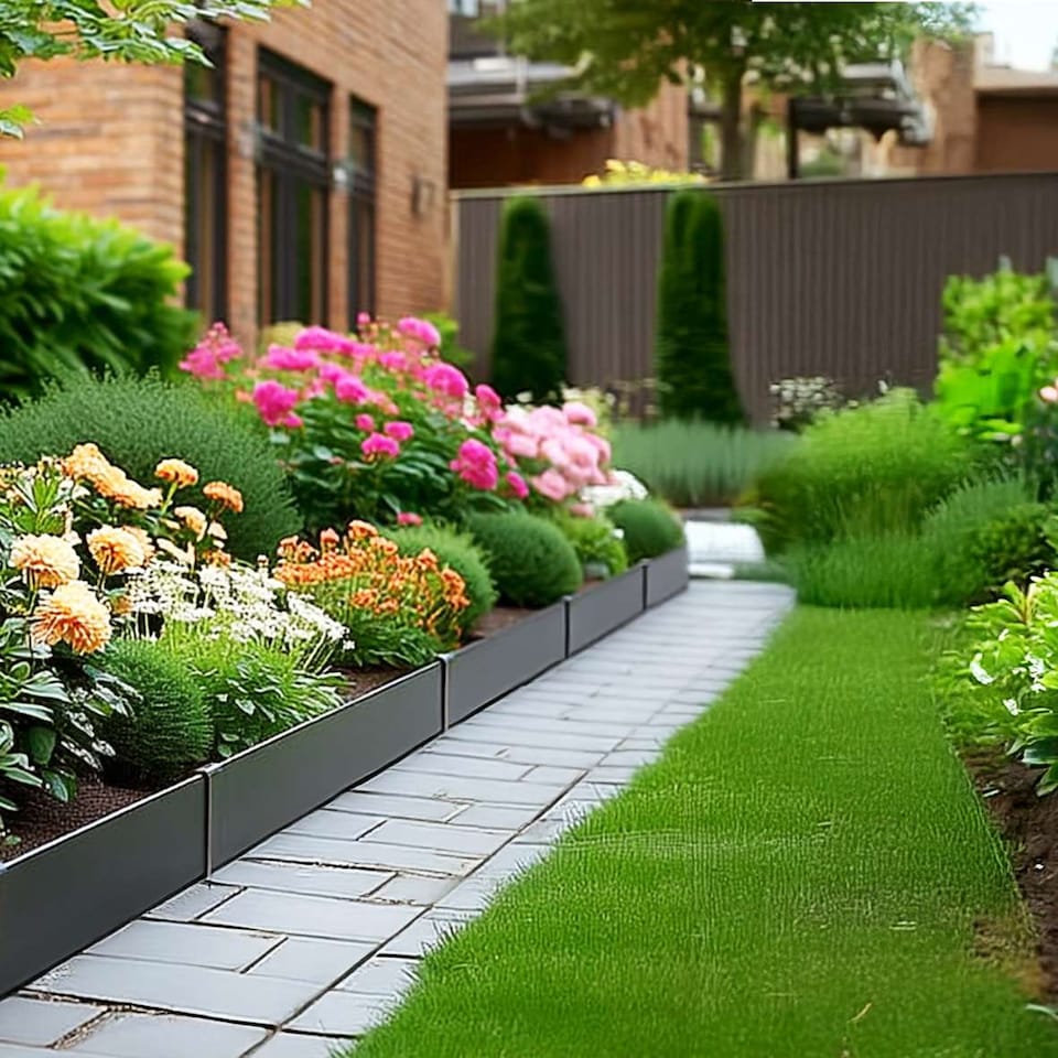 image 1 of Metal Garden Border Edging 1m Panels 20cm High - Set of 5 with Pegs | Grey | Grey