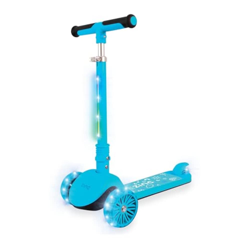 image 1 of Zinc 3 Wheel Folding Led Shine Scooter For Kids, Light Up Stem With 20 Light Functions, Folding, Non-Slip Grips, Adjustable Handlebar, Blue