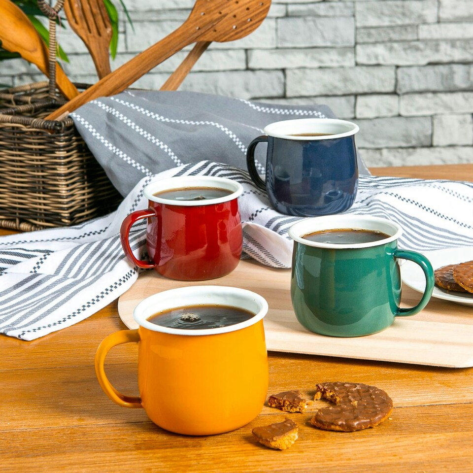 image 1 of Argon Tableware Coloured Enamel Belly Mugs - 375ml - Navy - Pack of 6 Blue