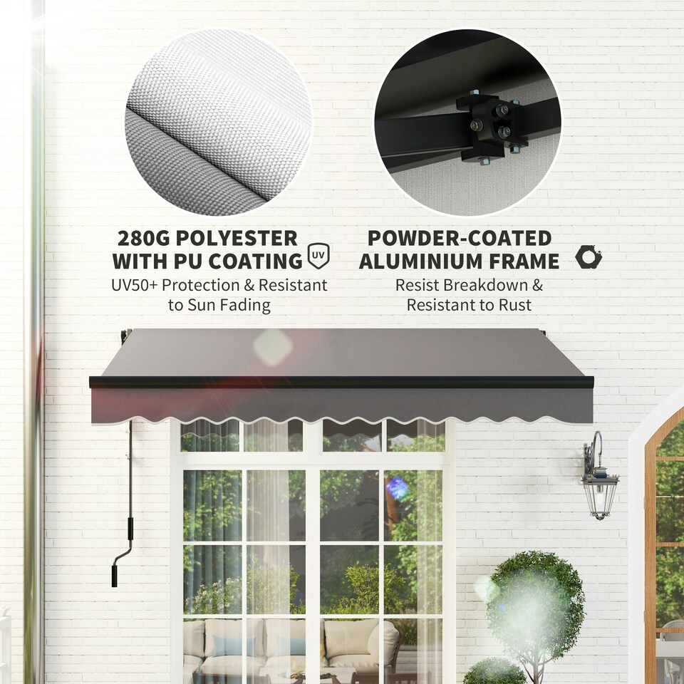 image 1 of Outsunny 2.5 x 2m Electric Awning with LED Light and Remote Controller Grey Grey