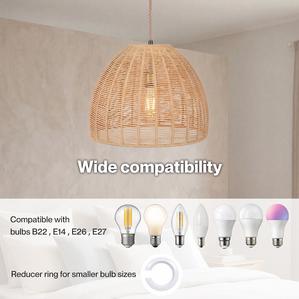 image 1 of Emitto Ceiling Light Shade Pendant Woven Lampshade Natural Lightshade Easy Fit