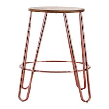 Interiors by Premier Rose Gold Metal and Elm Wood Round Bar Stool, Hairpin Stool, Sturdy Stool for Bar, Kitchen Counter