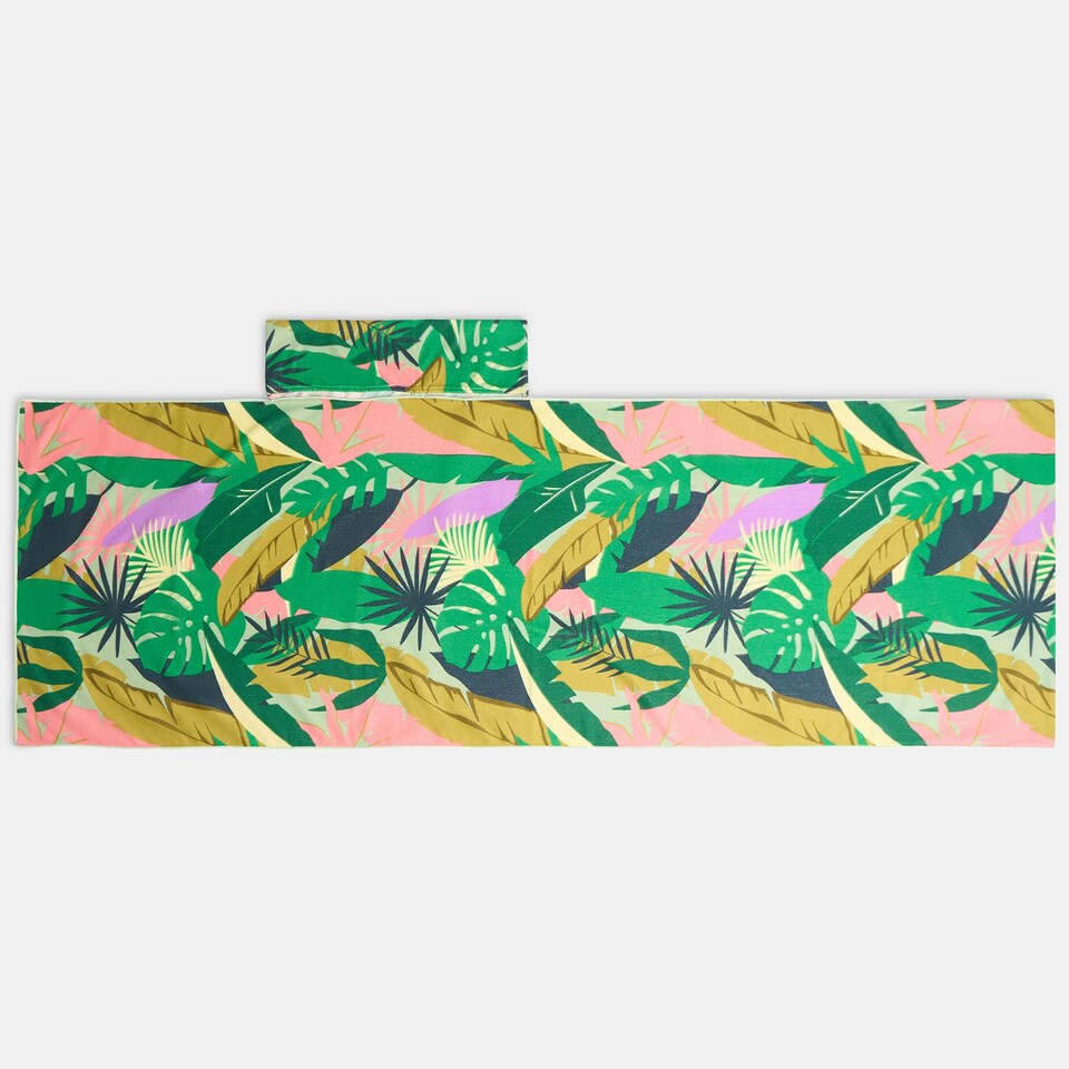 image 1 of OHS Print Beach Towel with Bag Quick Dry Absorbent Travel Spa | Orange | Green Palm | One size