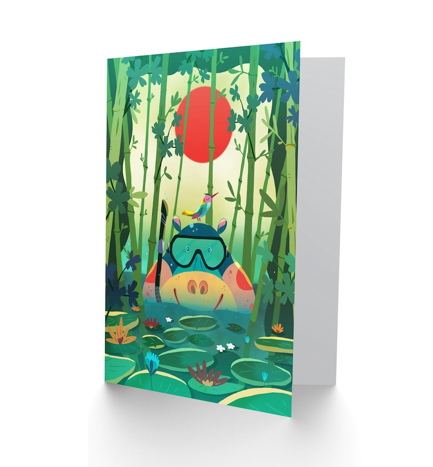 image 1 of Jungle Animals Hippo Kids Birthday Child Kids Card