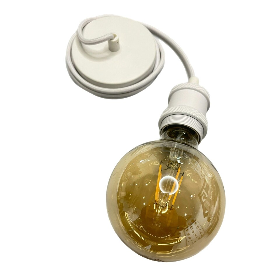 image 1 of CGC CASSIE Matt White 1.5m adjustable E27 Ceiling Pendant and Matching ceiling Rose White