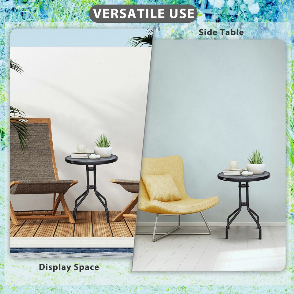 image 1 of Outsunny Outdoor Bistro Table Rounding Dining Tempered Glass Top Black φ60cm