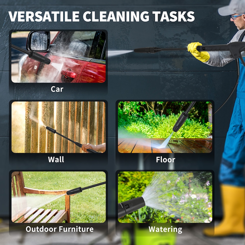 image 1 of Outsunny 2200W High Pressure Washer 170 Bar Pressure 420 Lh Flow Portable Electric Power Washer Jet Wash Cleaner with Adjustable Nozzle 6M Hose and Hose Reel for Home Patio Car Driveway