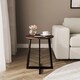image 2 of Round MDF Coffee Side End Table with Steel Frame Legs Marble Look Living Room | Multi | Dark Walnut | 1