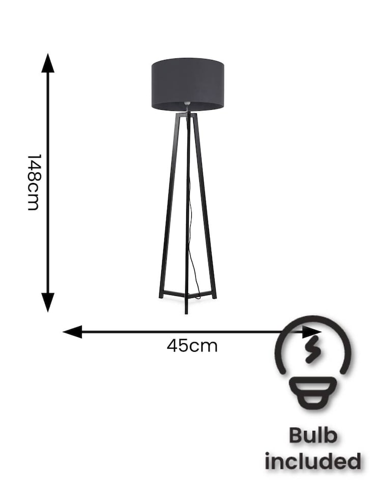 image 1 of ValueLights Lottie Black Wood Tripod Floor Lamp with Charcoal Shade & Bulb | Grey