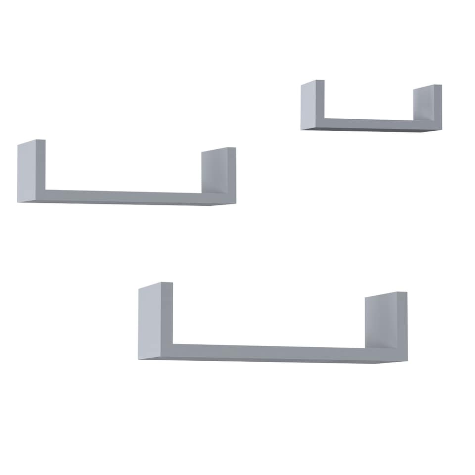 image 1 of Set of 3 U-Shaped Floating Wall-Mounted Shelves | Grey | 1