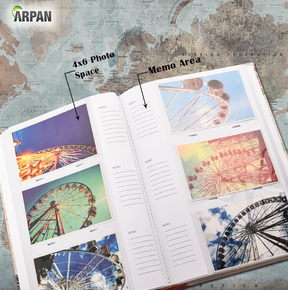 image 1 of ARPAN Large Slip In Memo Photo Album for 300 Photos 6x4" (10x15cm) – Bookbound Picture Album with Memo Writing Space, Index Pages & CD/DVD Pocket for Family, Wedding & Travel Memories