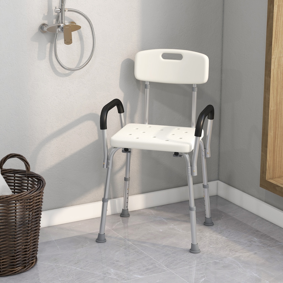 image 1 of HOMCOM Light Weight Aluminum Shower Bench Portable Lift Chair w/ Back & Armrest
