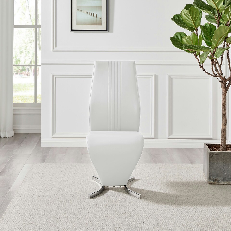 image 1 of Furniturebox 2x Willow White Faux Leather Chrome 'Z' Dining Chairs