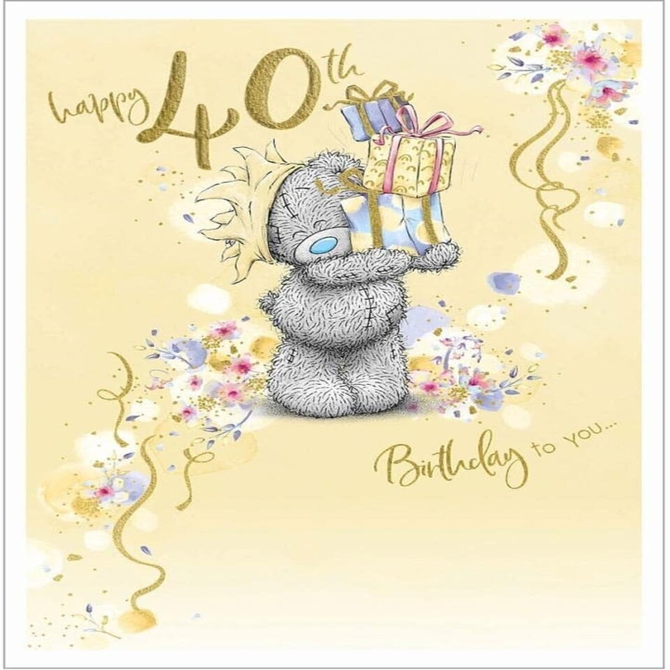image 1 of Bear Carrying Stack Of Gifts 40th Birthday Card