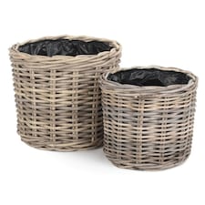 Set of 2 Rattan Round Planter with Plastic Lining