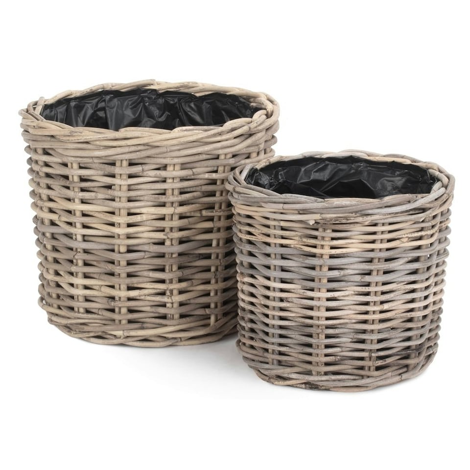 image 1 of Set of 2 Rattan Round Planter with Plastic Lining