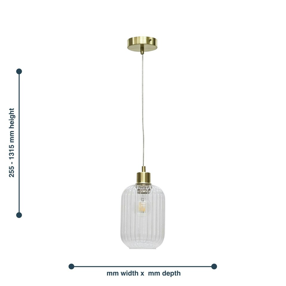 image 1 of First Choice Lighting Set of 2 Batley Clear Ribbed Glass with Satin Brass Pendant Fittings Bronze | Clear