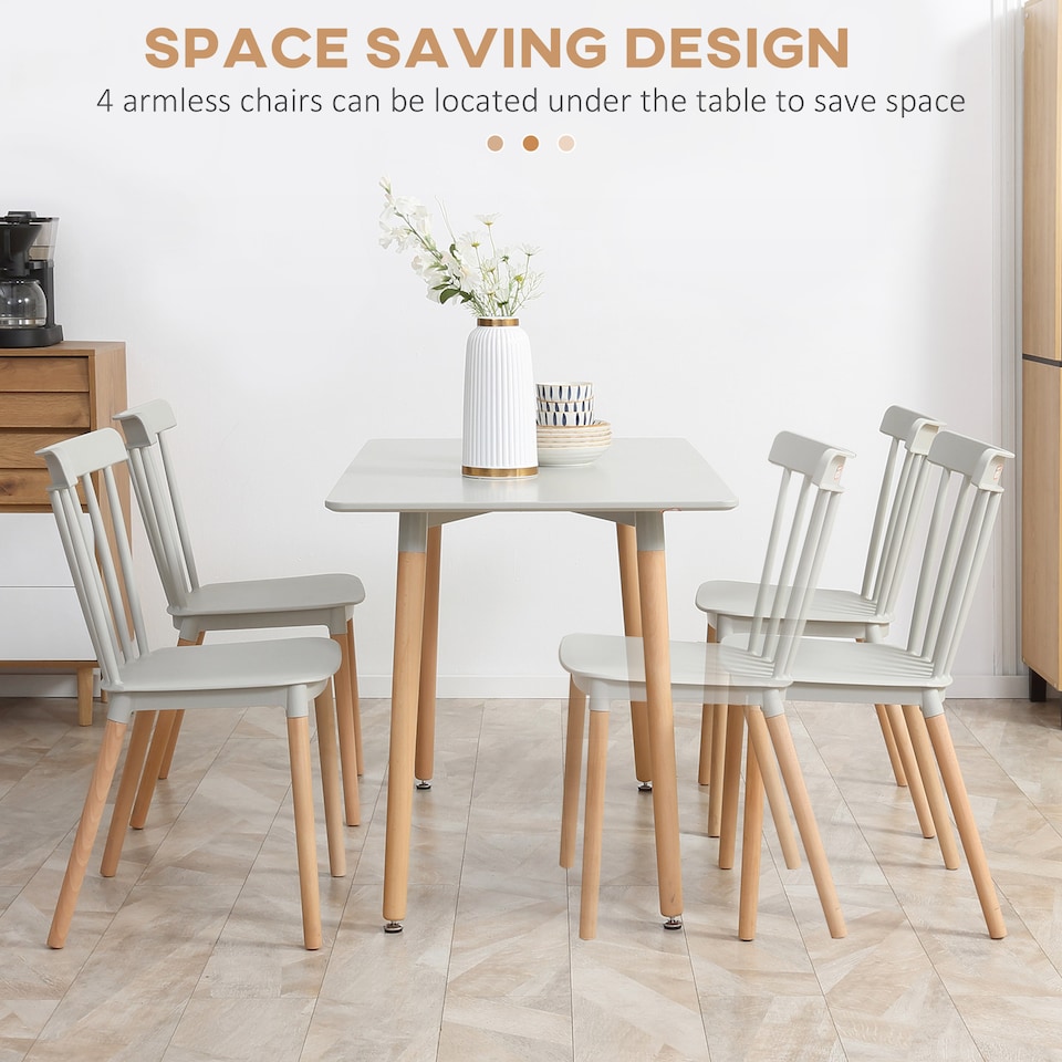 image 1 of HOMCOM 5 Piece Dining Table and Chairs Set, Kitchen Table and Chairs for 4 People with Wood Legs and Slat Back, Space Saving Table and 4 Chairs for Small Spaces, Grey