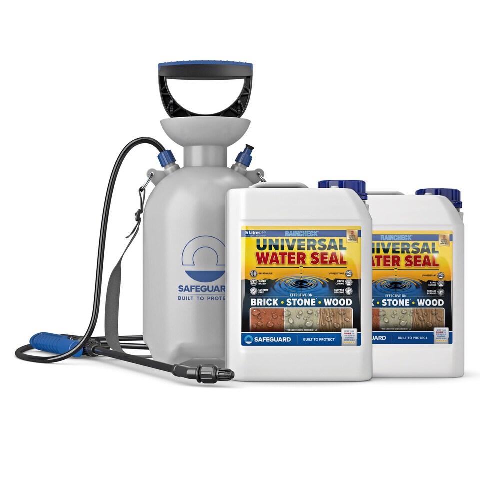 image 1 of Raincheck Universal Water Seal (2 x 5L & Sprayer Clear) Breathable Exterior Brick, Wood, Concrete, Stone Waterproofing Sealer
