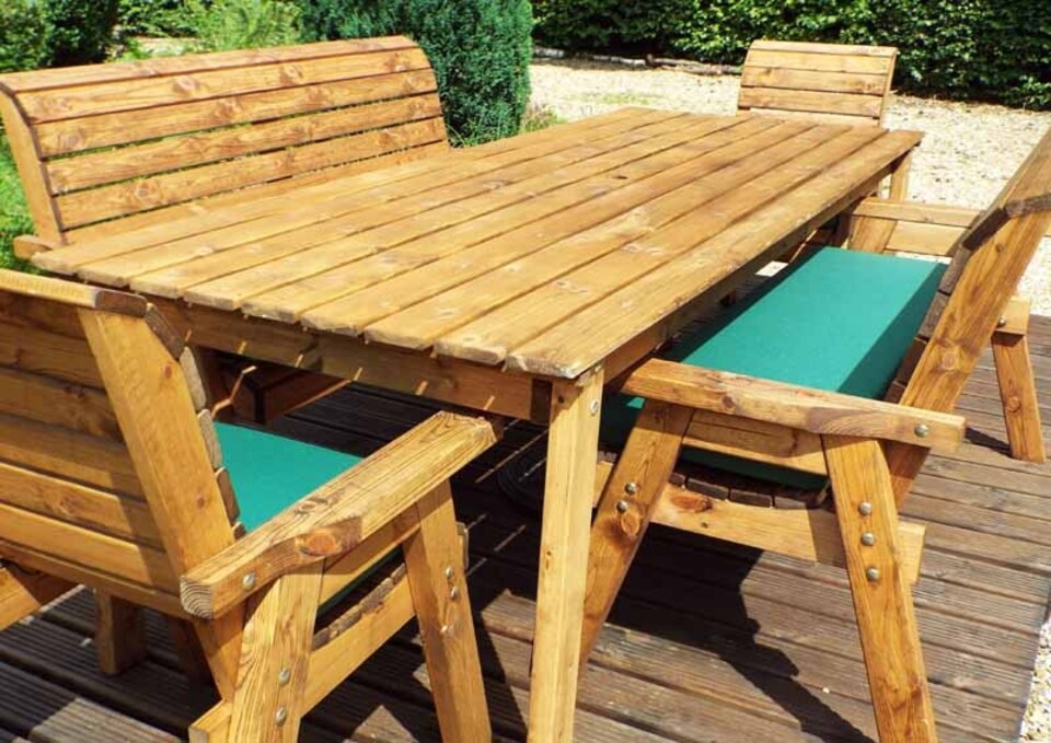image 1 of Eight Seater Rectangular Table Set with Cushion - W340 x D216 x H98 - Fully Assembled - Green