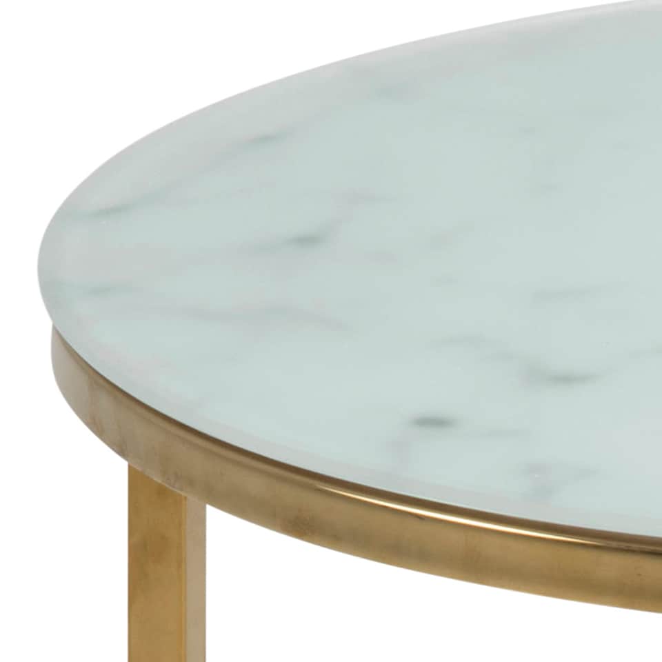 image 1 of Alisma Round Side Table with White Crystal Clear Marble Glass Top & Gold Legs