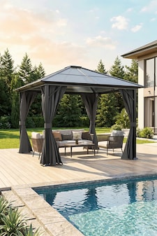 Living and 10 x 10FT Home Outdoor Gazebos Metal Frame Hardtop Patio Gazebo with Curtains