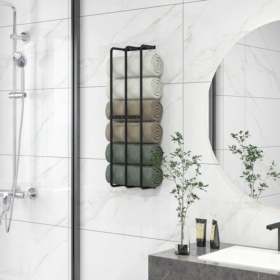 image 1 of HOMCOM Metal Towel Rack Wall Mounted, 3 Bar Towel Rail for Bathroom, Black