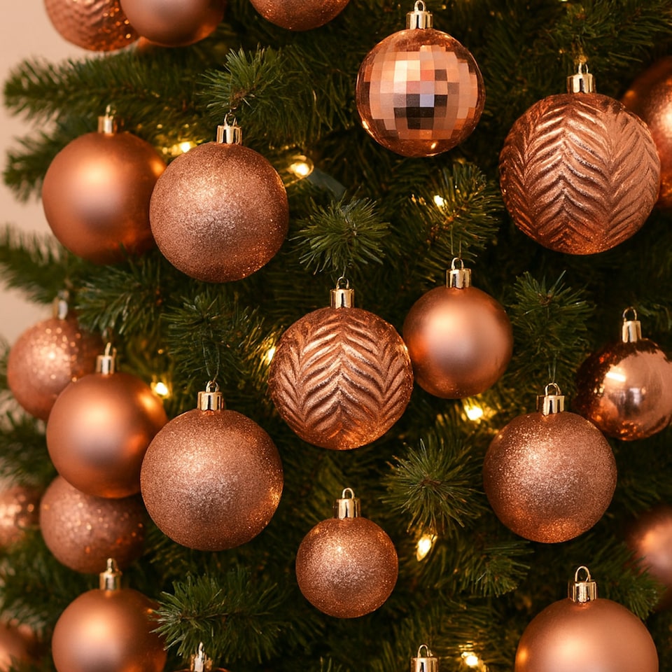 image 1 of Christmas Tree Ornaments Baubles Set | Pink | Champange