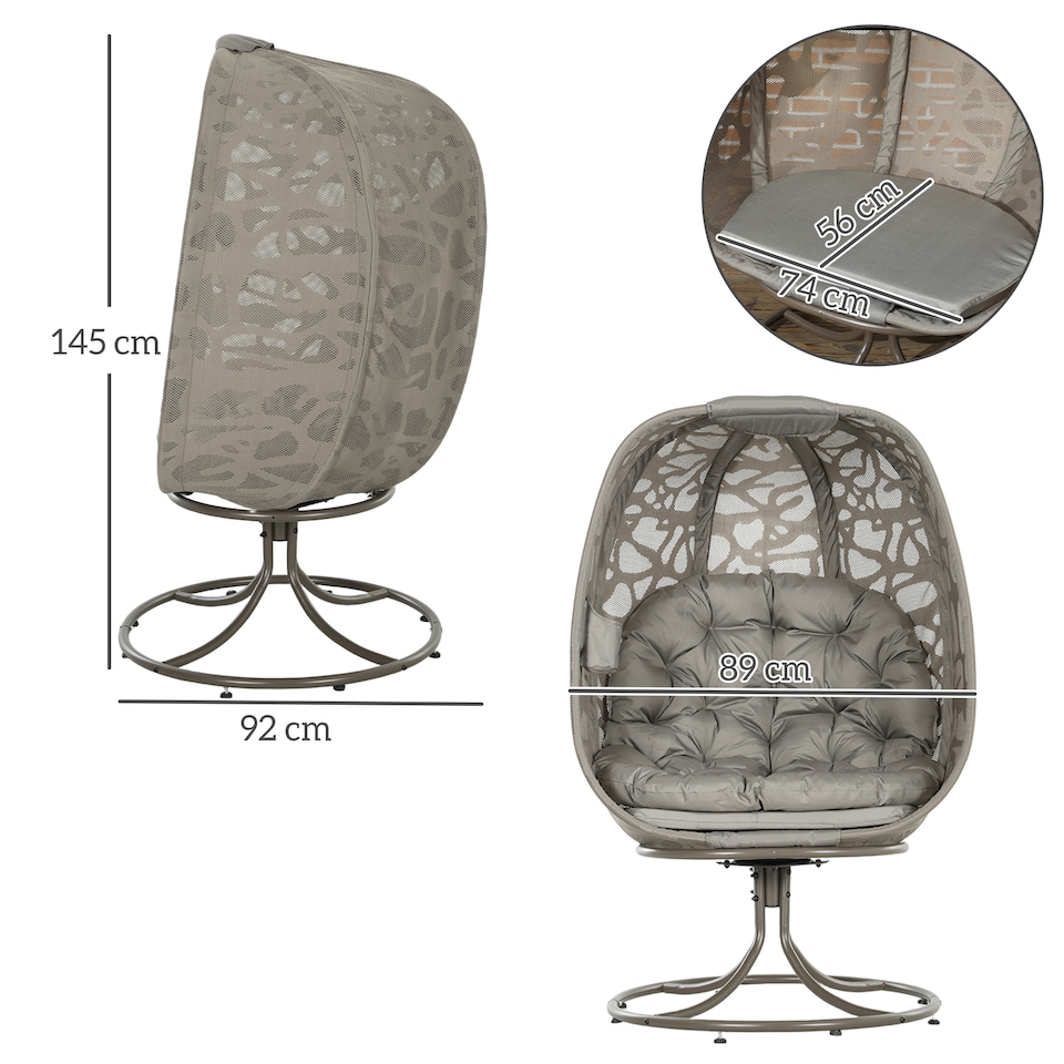image 1 of Outsunny Swivel Egg Chair with Cushions, Foldable Basket Seat and Metal Frame, Indoor Outdoor Lounge Chair for Balcony, Poolside, Patio and Living Room, Sand Brown | Brown | Sand brown