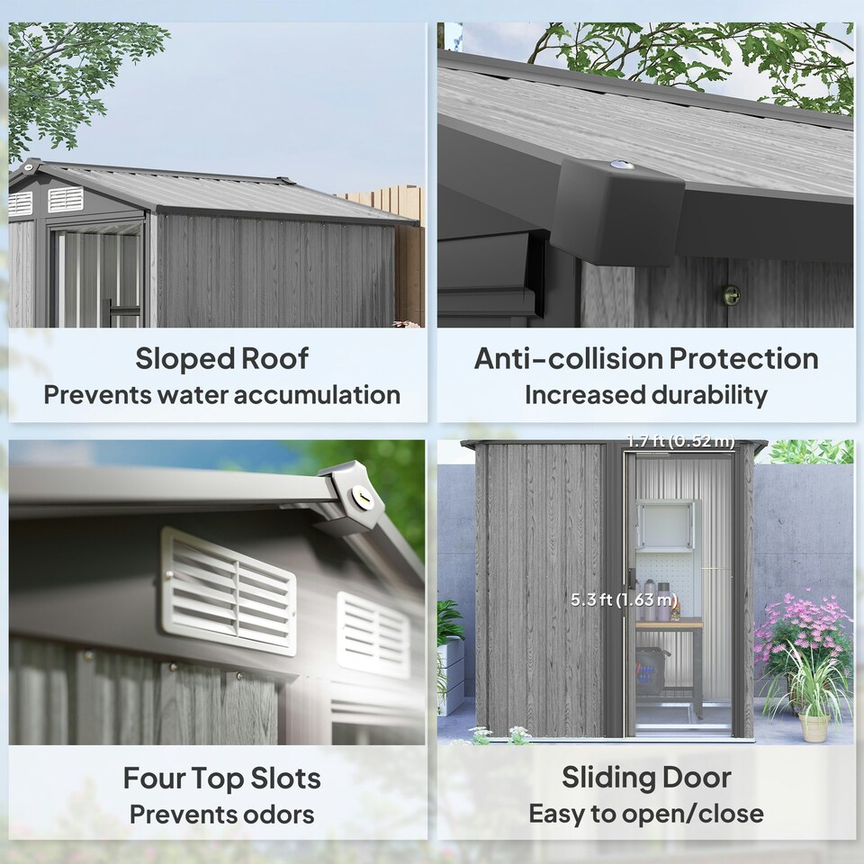image 1 of Outsunny 5ft x 4.3ft Outdoor Metal Storage Shed with Sliding Door Sloped Roof 