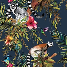 Holden Décor Lemur Wallpaper - Blue - 32.8ft x 21in Blue