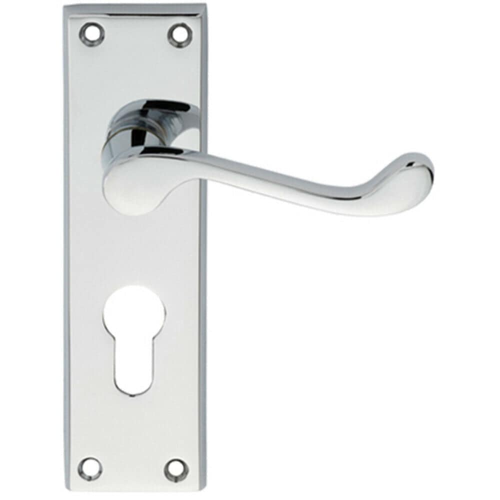Loops PAIR Victorian Scroll Lever on Euro Lock Backplate 150 x 43mm Polished Chrome