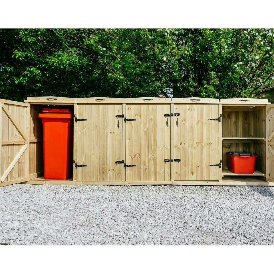 image 1 of Chatburn 3 Wheelie Bin/4 Recycle Box Store - L80.4 x W330 x H120 cm - Fits 3 x 180L or 3 x 240L Wheelie Bins & 4 x Recycle Boxes Brown