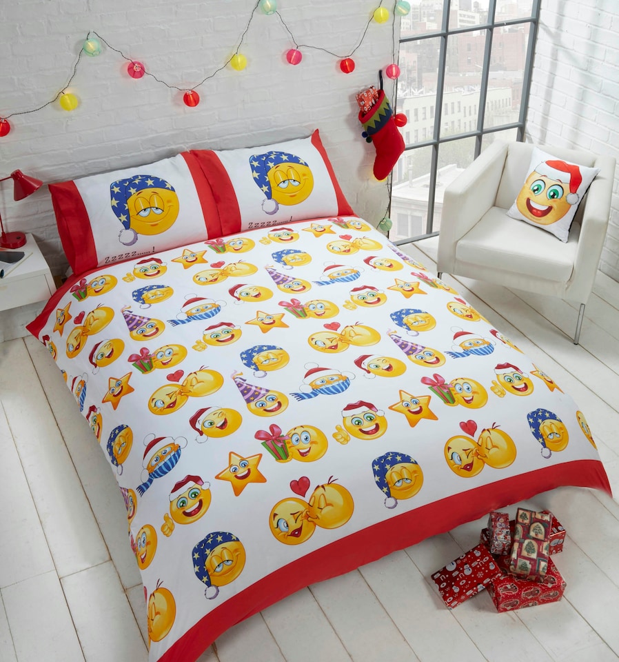 image 1 of Christmas Icons Polycotton Reversible Duvet Cover Set with Pillowcase | Multi | King | 1