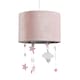 image 2 of Soft Blush Pink Velvet Pendant Lamp Shade with Hanging Felt Stars and Clouds | Pink
